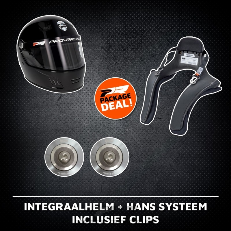 Integraalhelm + HANS systeem (incl. clips)