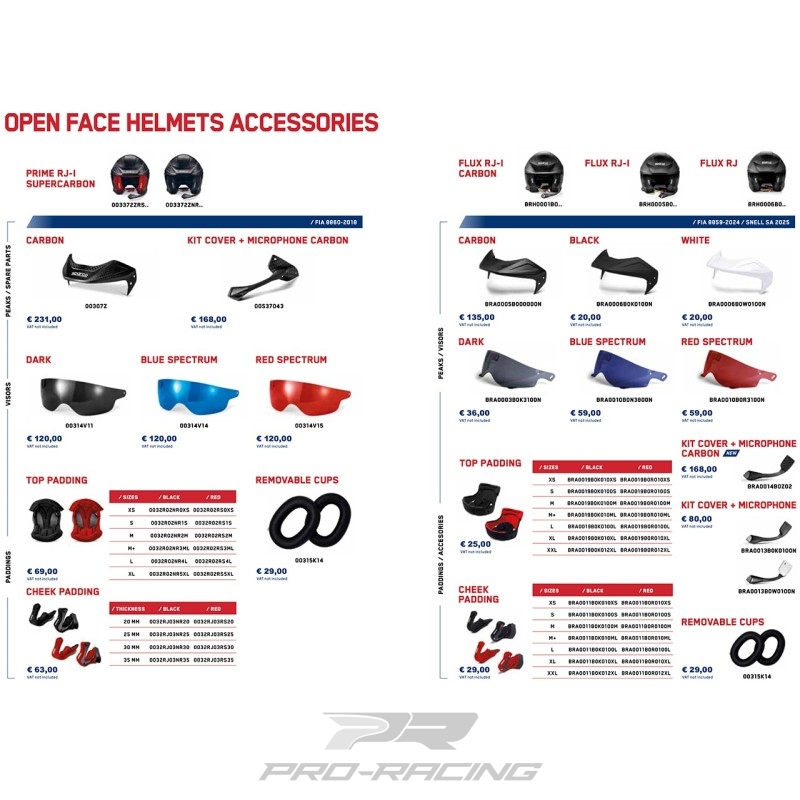 Sparco accessories for open face FIA helmets