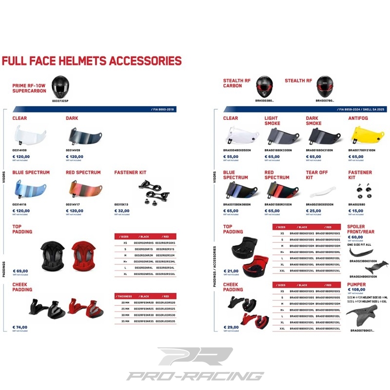 Sparco accessories for full face / integral FIA helmets
